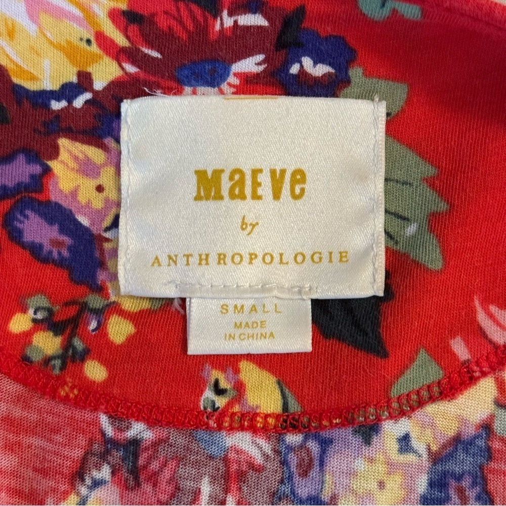 Maeve by Anthropologie Size S Clemente Red Floral Short Sleeve Tie-Neck Blouse - Picture 7 of 13